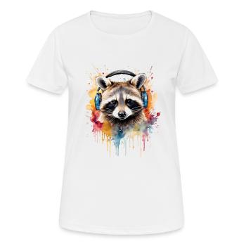 Waschbär Kopfhörer Musik Bunt Tier Design Print - Frauen T-Shirt atmungsaktiv - Weiß - Vorne - AI Model Female 172 dark (172cm)