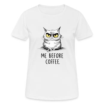 chat lunatique, hilarant, avec illustration de café - T-shirt respirant Femme - blanc - Devant - AI Model Female 172 dark (172cm)