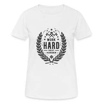 Hart arbeiten, härter ausruhen - Frauen T-Shirt atmungsaktiv - Weiß - Vorne - AI Model Female 172 dark (172cm)