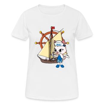 Cat Cats Sailing Ship Ships Steering Wheel - Women's Breathable T-Shirt - white - Front - AI Model Female 172 dark (172cm)