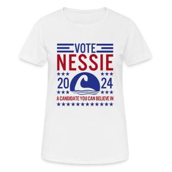 Wählt Nessie Präsidentin 2024 Lustiges Monster von Loch Ness - Frauen T-Shirt atmungsaktiv - Weiß - Vorne - AI Model Female 172 dark (172cm)