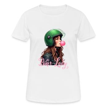 Coole Motorradfahrerin Bikerin kaut Kaugummi - Frauen T-Shirt atmungsaktiv - Weiß - Vorne - AI Model Female 172 dark (172cm)