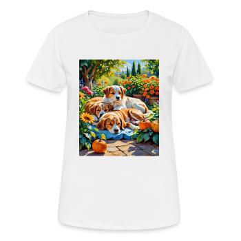 Autumn Bliss Hundefamilie Autumn Bliss Dog Family - Frauen T-Shirt atmungsaktiv - Weiß - Vorne - AI Model Female 172 dark (172cm)