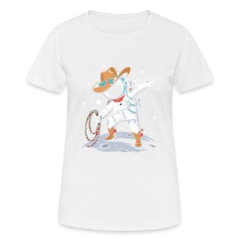 Astronaut mit Weihnachtsmütze und Deko im Weltall - Frauen T-Shirt atmungsaktiv - Weiß - Vorne - AI Model Female 172 dark (172cm)