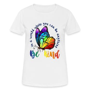 Dans un monde où l’on peut être n’importe quoi, être gentil LGBTQ - T-shirt respirant Femme - blanc - Devant - AI Model Female 172 dark (172cm)