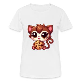 Cute Bengal Cat Cartoon Nibbling Cookie - Women's Breathable T-Shirt - white - Front - AI Model Female 172 dark (172cm)
