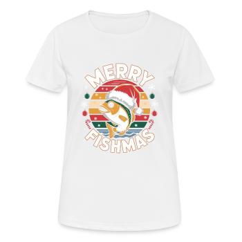 Merry FishmasLustiges Angler Design - Frauen T-Shirt atmungsaktiv - Weiß - Vorne - AI Model Female 172 dark (172cm)