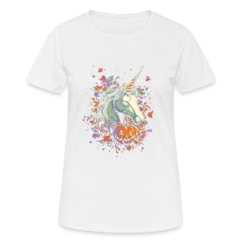Einhorn mit Kürbis - Frauen T-Shirt atmungsaktiv - Weiß - Vorne - AI Model Female 172 dark (172cm)