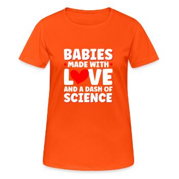 Des bébés avec de l’amour et une pincée de science - T-shirt respirant Femme - orange néon - Devant - AI Model Female 172 dark (172cm)