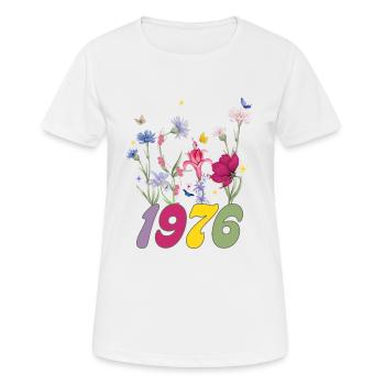 Geburtsjahr 1976 Wildblumen - Frauen T-Shirt atmungsaktiv - Weiß - Vorne - AI Model Female 172 dark (172cm)