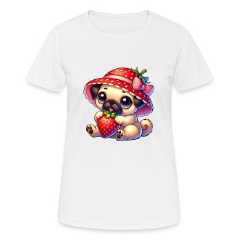Pug with Strawberry Summer Fruity - Women's Breathable T-Shirt - white - Front - AI Model Female 172 dark (172cm)