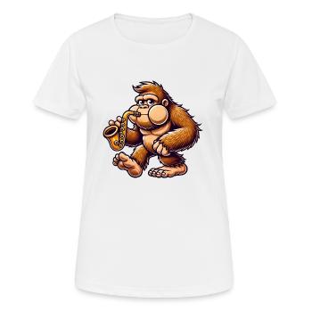 Bigfoot Saxophone Jazz Cartoon Thick Cheeks - Women's Breathable T-Shirt - white - Front - AI Model Female 172 dark (172cm)