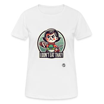 Fille avec cuillère et brocoli, pouces vers le bas - T-shirt respirant Femme - blanc - Devant - AI Model Female 172 dark (172cm)