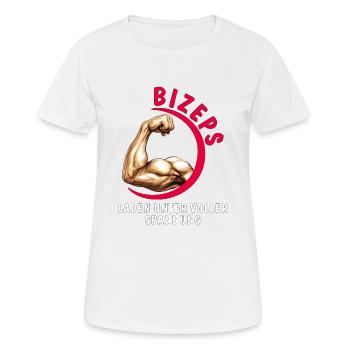 BIZEPS LADEN UNTER VOLLER SPANNUNG - Frauen T-Shirt atmungsaktiv - Weiß - Vorne - AI Model Female 172 dark (172cm)