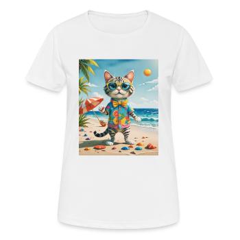 Plage Fun Cat Illustration Beachside Fun Cat - T-shirt respirant Femme - blanc - Devant - AI Model Female 172 dark (172cm)
