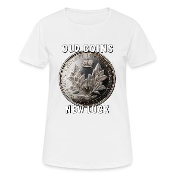 ÖLD COINS NEW LUCK - Frauen T-Shirt atmungsaktiv - Weiß - Vorne - AI Model Female 172 dark (172cm)