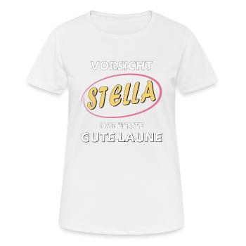 CAUTION: STELLA IS IN A GOOD MOOD - Women's Breathable T-Shirt - white - Front - AI Model Female 172 dark (172cm)