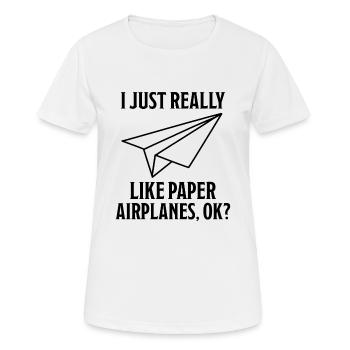 Avion en papier disant blague Avion en papier cadeau - T-shirt respirant Femme - blanc - Devant - AI Model Female 172 dark (172cm)