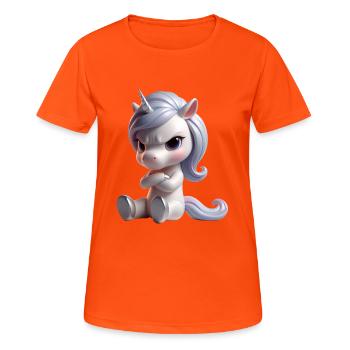 Einhorn grimmig 1 - Frauen T-Shirt atmungsaktiv - Neonorange - Vorne - AI Model Female 172 dark (172cm)