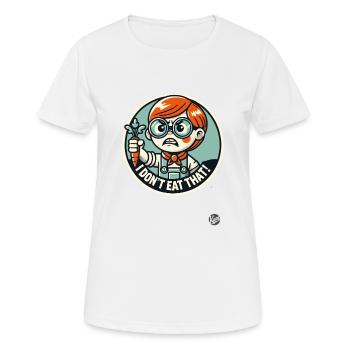 Kleinkind mit Karotte, Das esse ich nicht - Frauen T-Shirt atmungsaktiv - Weiß - Vorne - AI Model Female 172 dark (172cm)