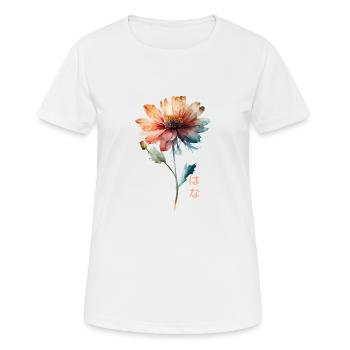 Watercolor Flower with Japanese Text Watercolor - Women's Breathable T-Shirt - white - Front - AI Model Female 172 dark (172cm)
