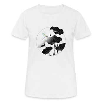 Libelle und Lotusblätter Dragonfly and Lotus - Frauen T-Shirt atmungsaktiv - Weiß - Vorne - AI Model Female 172 dark (172cm)