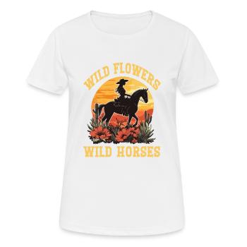 Fleurs sauvages Chevaux sauvages Équitation - T-shirt respirant Femme - blanc - Devant - AI Model Female 172 dark (172cm)
