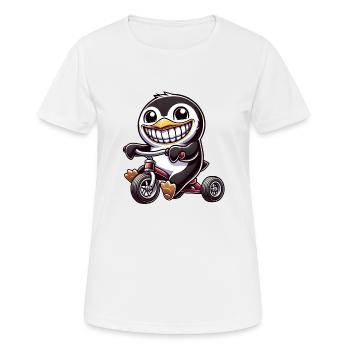 pingouin joyeux sur tricycle montrant des dents - T-shirt respirant Femme - blanc - Devant - AI Model Female 172 dark (172cm)