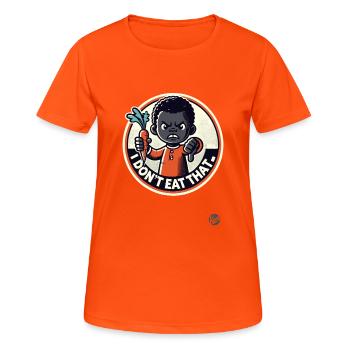Petit garçon avec de la carotte, je ne mange pas ça ! - T-shirt respirant Femme - orange néon - Devant - AI Model Female 172 dark (172cm)