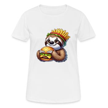 Cute Sloth Burger Cartoon Fast Food - Women's Breathable T-Shirt - white - Front - AI Model Female 172 dark (172cm)