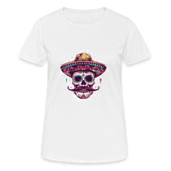 Sombrero Crâne Mexicain - T-shirt respirant Femme - blanc - Devant - AI Model Female 172 dark (172cm)