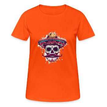 Sombrero Mexikaner Totenkopf - Frauen T-Shirt atmungsaktiv - Neonorange - Vorne - AI Model Female 172 dark (172cm)
