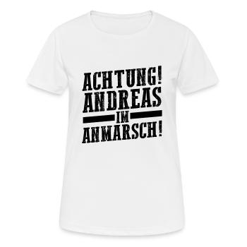 Prénom Andreas - T-shirt respirant Femme - blanc - Devant - AI Model Female 172 dark (172cm)