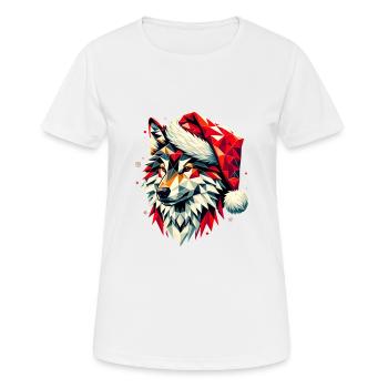 Polygon Kunst Wolf trägt Weihnachtsmütze Original - Frauen T-Shirt atmungsaktiv - Weiß - Vorne - AI Model Female 172 dark (172cm)