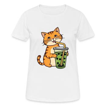Katze Bubble Tea Grüner Matcha Boba Tee - Frauen T-Shirt atmungsaktiv - Weiß - Vorne - AI Model Female 172 dark (172cm)
