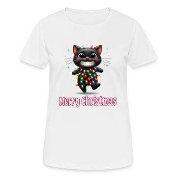 Black Cat with Fairy Lights Merry Christmas - Women's Breathable T-Shirt - white - Front - AI Model Female 172 dark (172cm)
