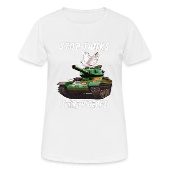 STOP TANKS START PIGEONS - T-shirt respirant Femme - blanc - Devant - AI Model Female 172 dark (172cm)