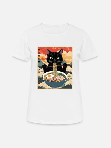 Vintage Katze Ramen - Frauen T-Shirt atmungsaktiv - Weiß