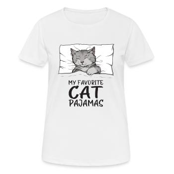 Katze Schlafanzug Schlafshirt - Frauen T-Shirt atmungsaktiv - Weiß - Vorne - AI Model Female 172 dark (172cm)