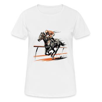 PFERDERENNEN - Frauen T-Shirt atmungsaktiv - Weiß - Vorne - AI Model Female 172 dark (172cm)