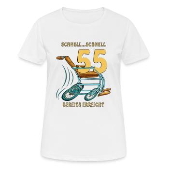 SCHNELL...SCHNELL 55 BEREITS ERREICHT - Frauen T-Shirt atmungsaktiv - Weiß - Vorne - AI Model Female 172 dark (172cm)