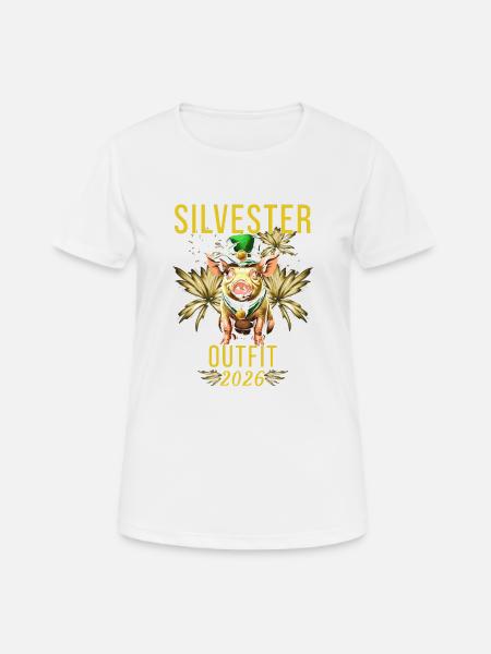 Silvester Outfit 2026 - Frauen T-Shirt atmungsaktiv - Weiß