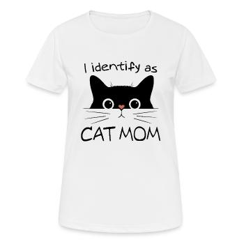 Ich identifiziere mich als CAT MOM schwarze Katze Neuheit Grafik - Frauen T-Shirt atmungsaktiv - Weiß - Vorne - AI Model Female 172 dark (172cm)