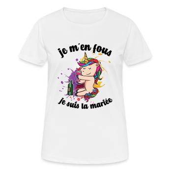 Je M'en Fous Je Suis La Future Mariée Licorne EVJF - T-shirt respirant Femme - blanc - Devant - AI Model Female 172 dark (172cm)