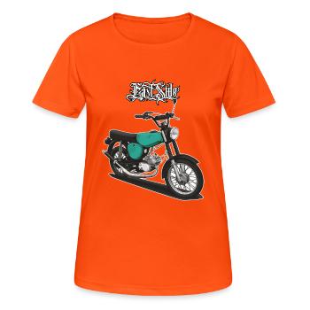 S51 (türkis) // Illustration - Frauen T-Shirt atmungsaktiv - Neonorange - Vorne - AI Model Female 172 dark (172cm)