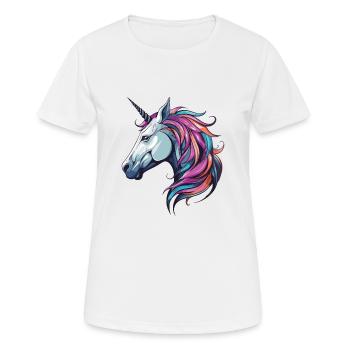 Einhorn Portrait - Frauen T-Shirt atmungsaktiv - Weiß - Vorne - AI Model Female 172 dark (172cm)