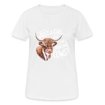 Just a Girl Who Loves Highland Cows - Frauen T-Shirt atmungsaktiv - Weiß - Vorne - AI Model Female 172 dark (172cm)