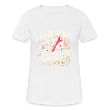 Geschäftsabschlüsse in High Heels - Frauen T-Shirt atmungsaktiv - Weiß - Vorne - AI Model Female 172 dark (172cm)