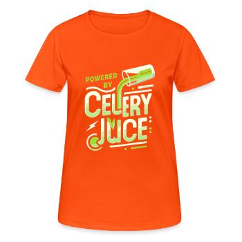 Powered by Selleriesaft - Frauen T-Shirt atmungsaktiv - Neonorange - Vorne - AI Model Female 172 dark (172cm)
