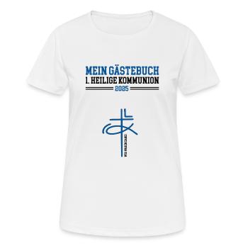 Kommunion Gästebuch 2025 1 Heilige Kommunionsfeier - Frauen T-Shirt atmungsaktiv - Weiß - Vorne - AI Model Female 172 dark (172cm)